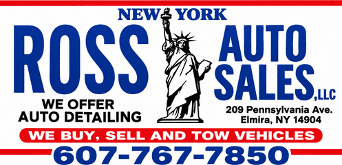 Ross Auto Sales LLC, 209 Pennsylvania Ave, Elmira NY. We buy, sell and tow vehicles. 607-767-7850